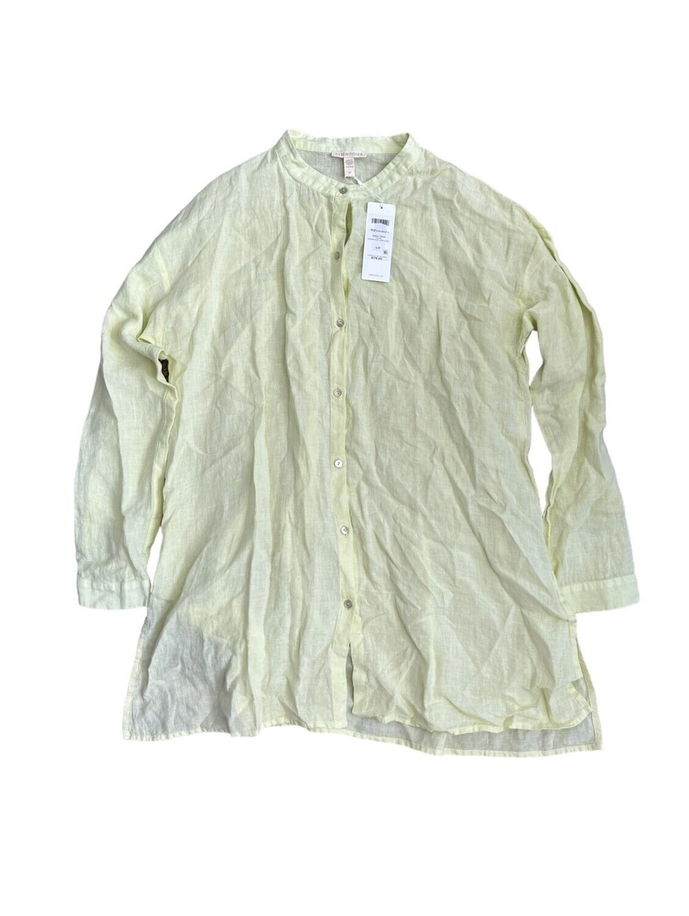 Eileen Fisher Organic Linen Citrus Button Up Long Shirt Women’s Size Small $178